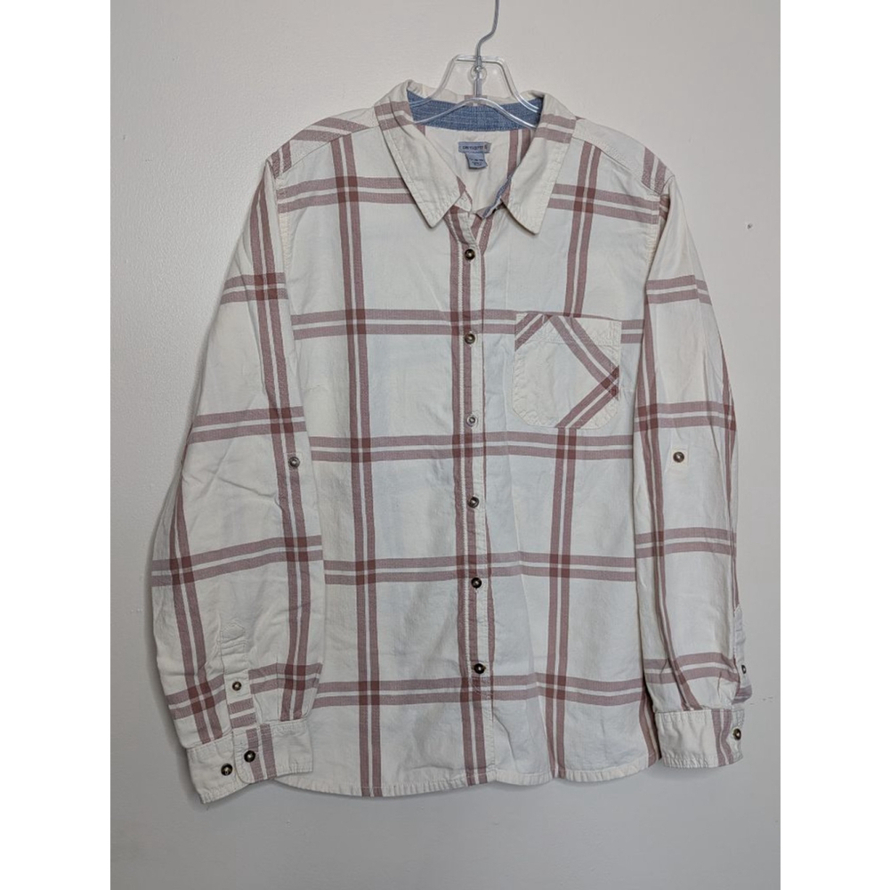 Carhartt shirt Women's XL Off-White & Brown Plaid Button Down Shirt